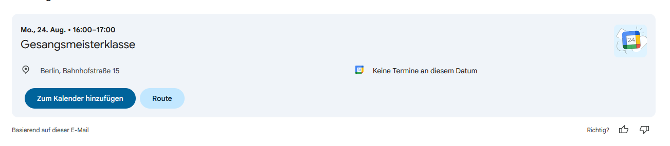 Wie das Ereignis im Google Kalender nach dem &Ouml;ffnen der ICS-Datei aussieht