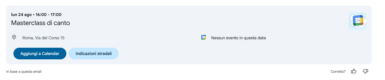 Come appare l'evento nel Calendario di Google dopo l'apertura del file ICS