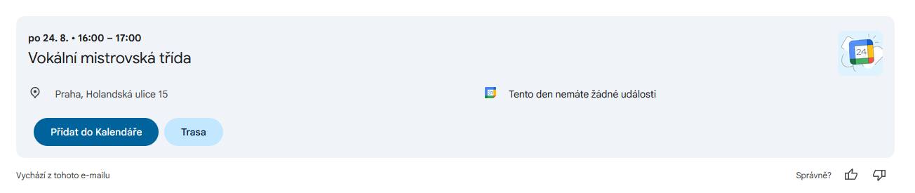 Jak vypad&aacute; ud&aacute;lost v Google Kalend&aacute;ři po otevřen&iacute; ICS souboru